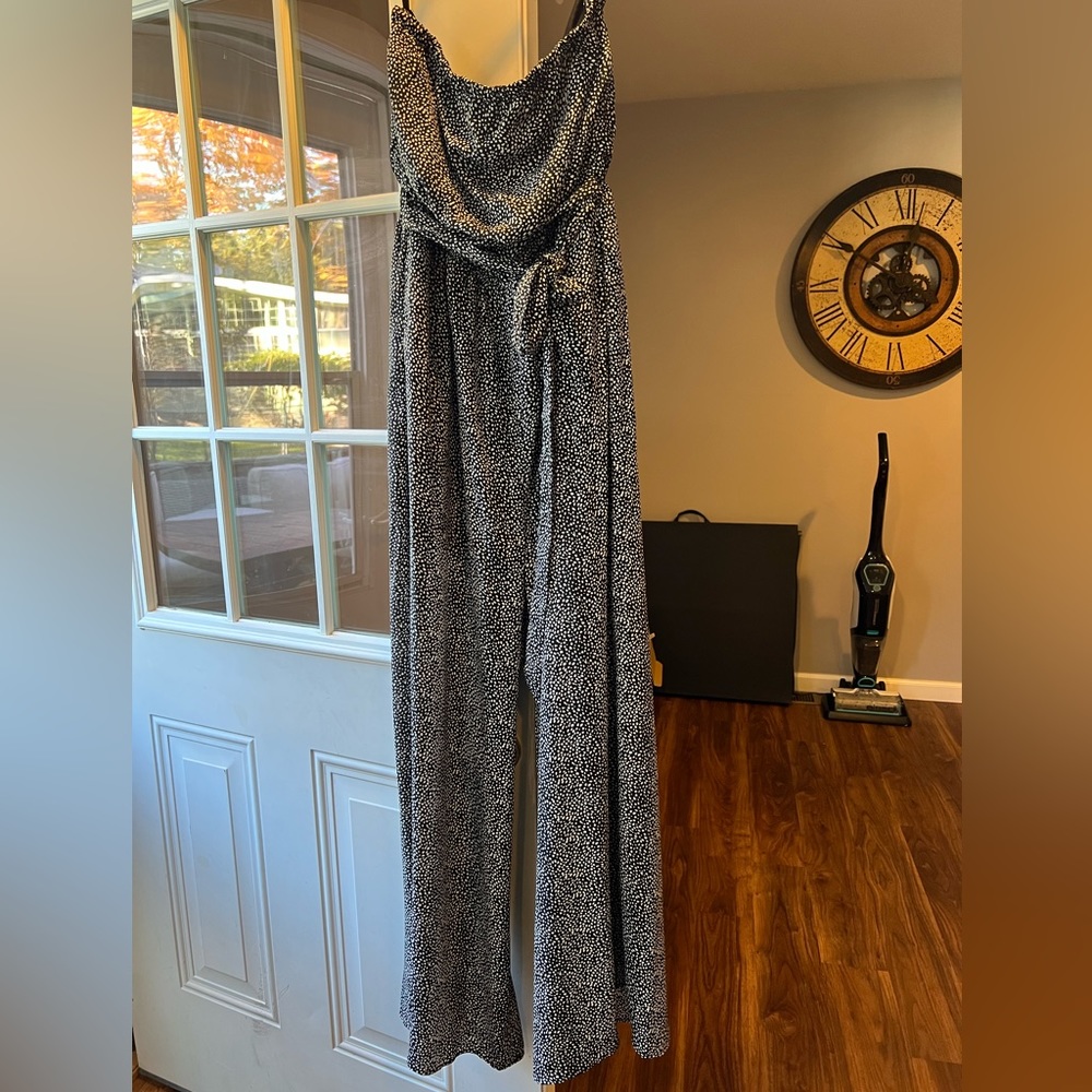 Strapless black and white pant jump suit
